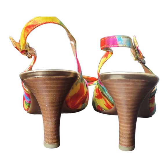 Etienne Aigner Multicolored Floral Sling-back Open Toe Heels Women's Size 10 US - Picture 3 of 8